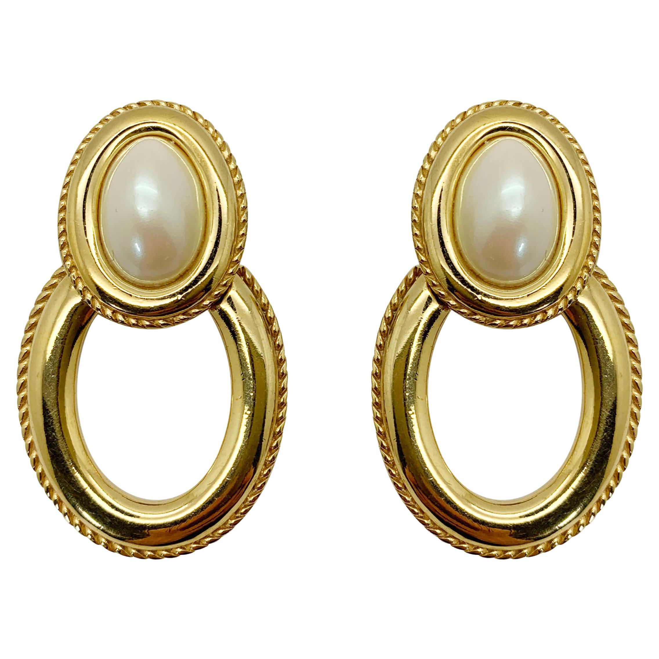 Vintage Givenchy Pearl Doorknocker Earrings 1980s For Sale