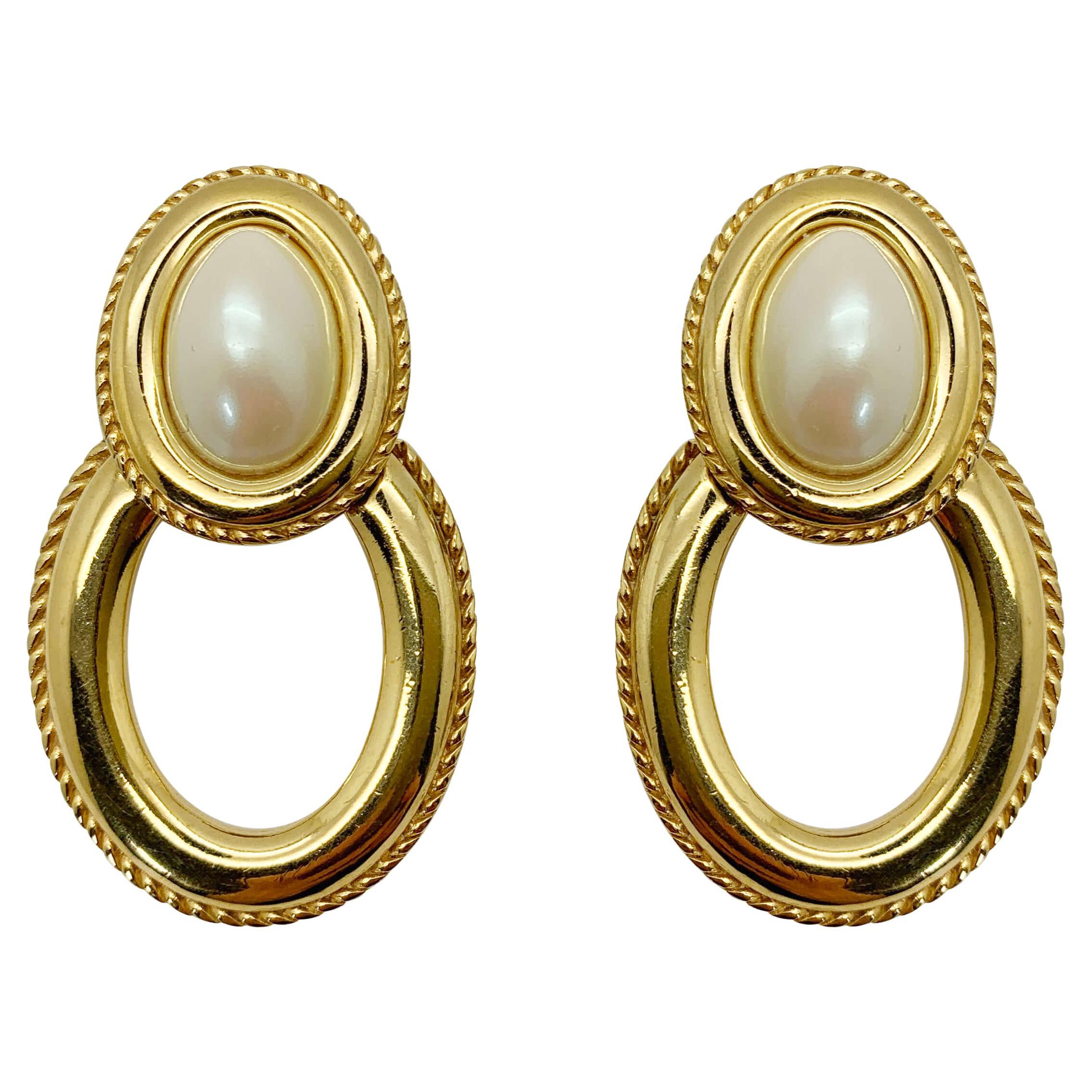 Vintage Givenchy Pearl Doorknocker Earrings 1980s For Sale