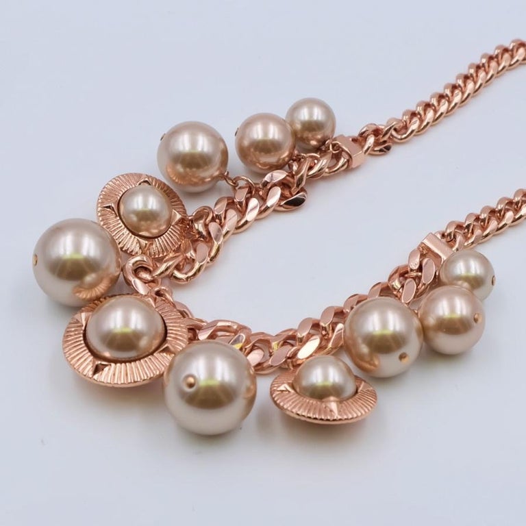 Vintage Givenchy Pink Gold-tone Metal Faux Pearl Necklace 2000's at 1stDibs