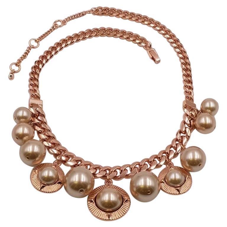 Vintage Givenchy Pink Gold-tone Metal Faux Pearl Necklace 2000's