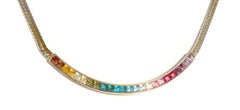Vintage Givenchy Rainbow Ombre Crystal Herringbone Chain Necklace, 1990s