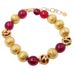 Vintage Givenchy Red Glass Gold Beds Necklace 1990s