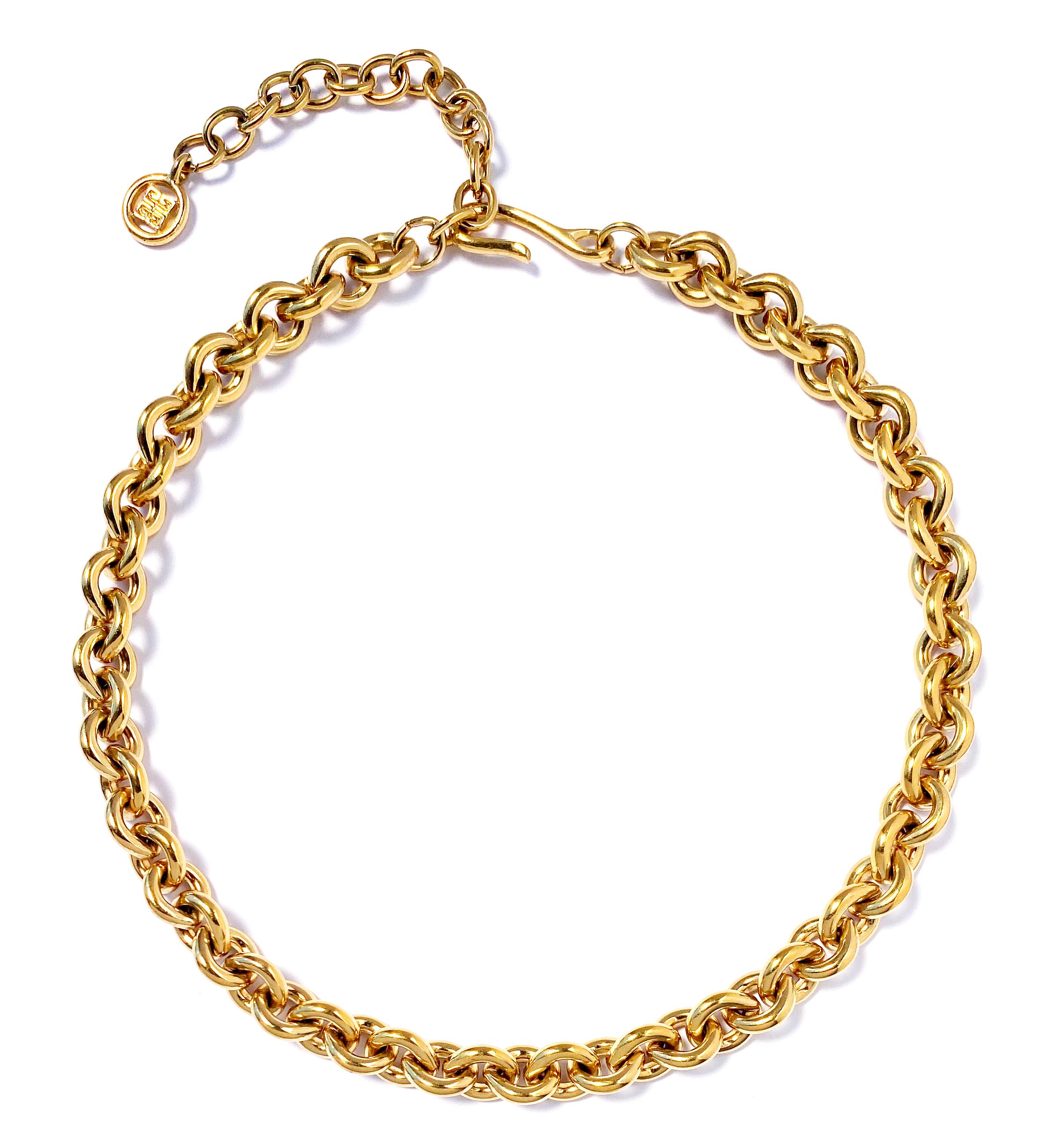 Vintage Givenchy Round Link Chain Necklace with Logo, 1990s For Sale