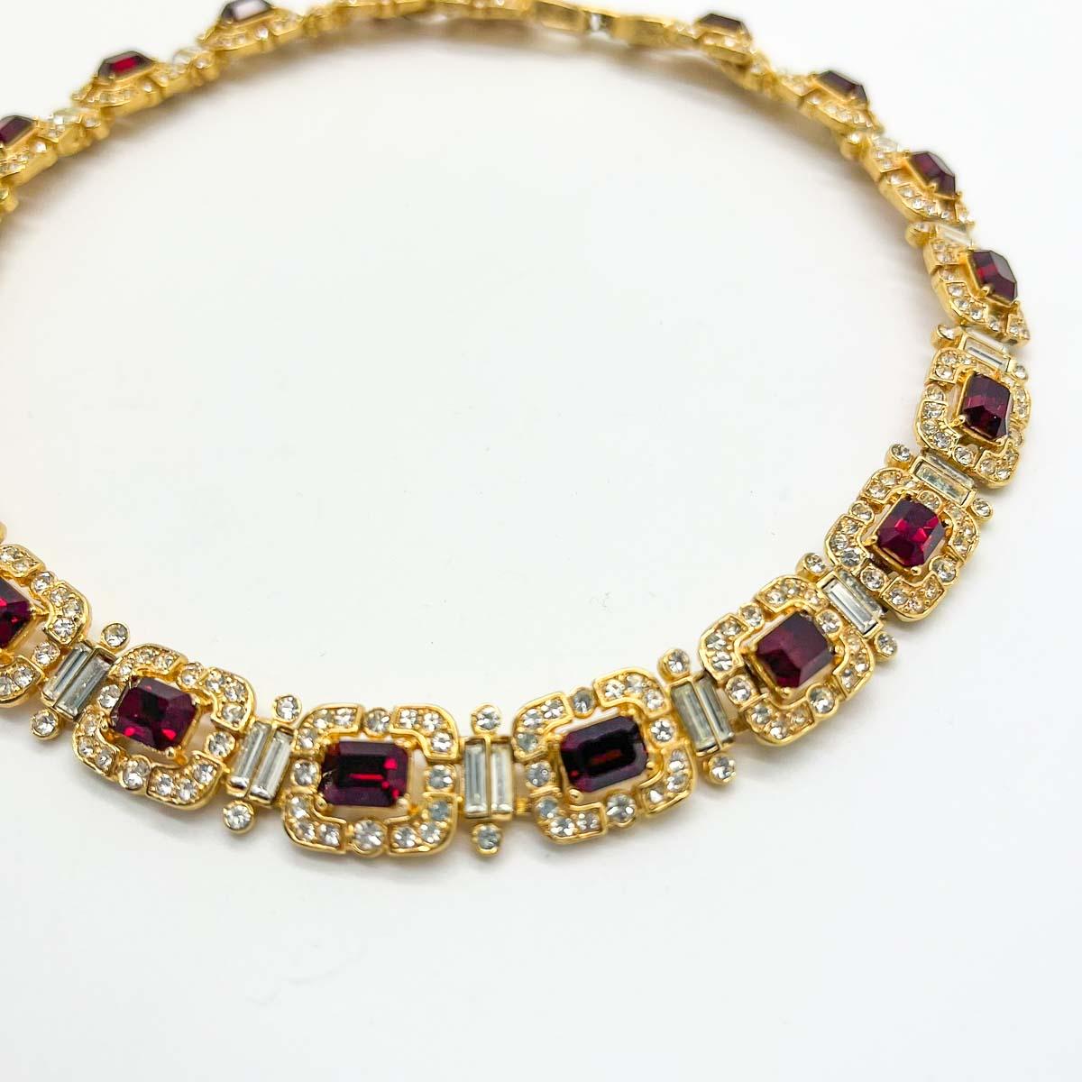 Givenchy, collier rivière vintage en cristal et rubis, années 1980 en vente 1