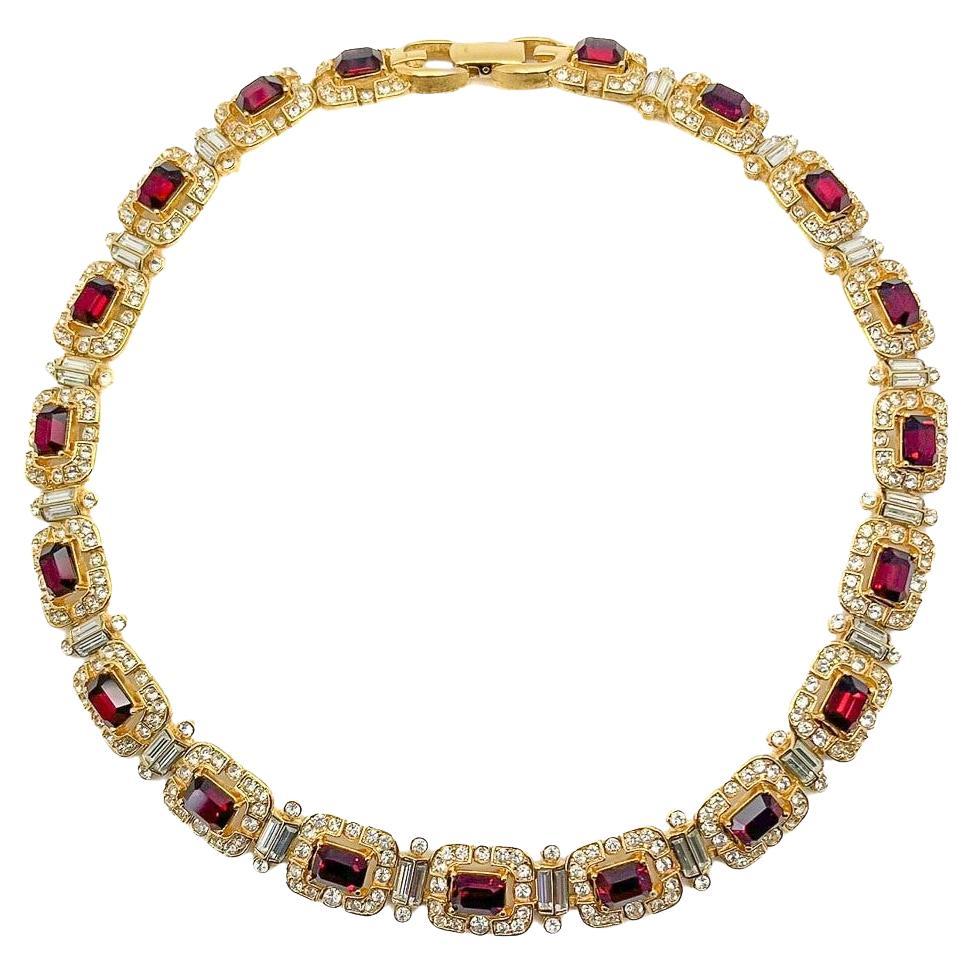 Vintage Givenchy Ruby Crystal Riviere Necklace 1980s