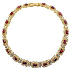 Vintage Givenchy Ruby Crystal Riviere Necklace 1980s