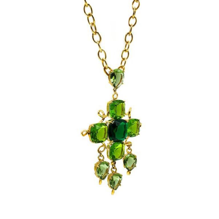 Givenchy Laufsteg-Halskette aus lebhaftem grünem Kristall in Gold und Fancy Cut im Zustand „Gut“ im Angebot in Wilmslow, GB