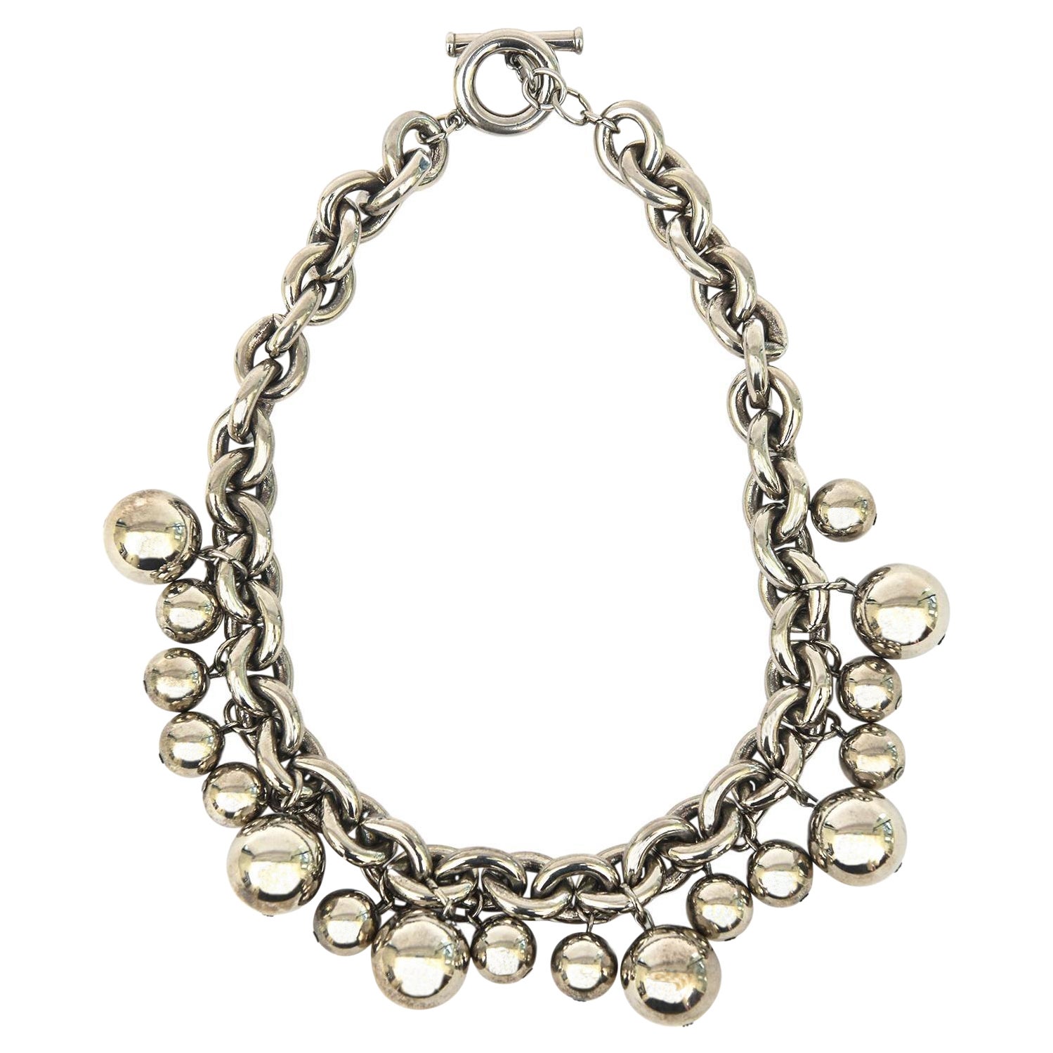 Collar colgante de bola y cadena de metal cromado vintage firmado por Givenchy en venta