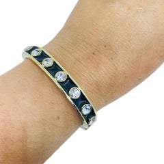 Vintage GIVENCHY signed gold tone enamel rhinestones designer bangle bracelet