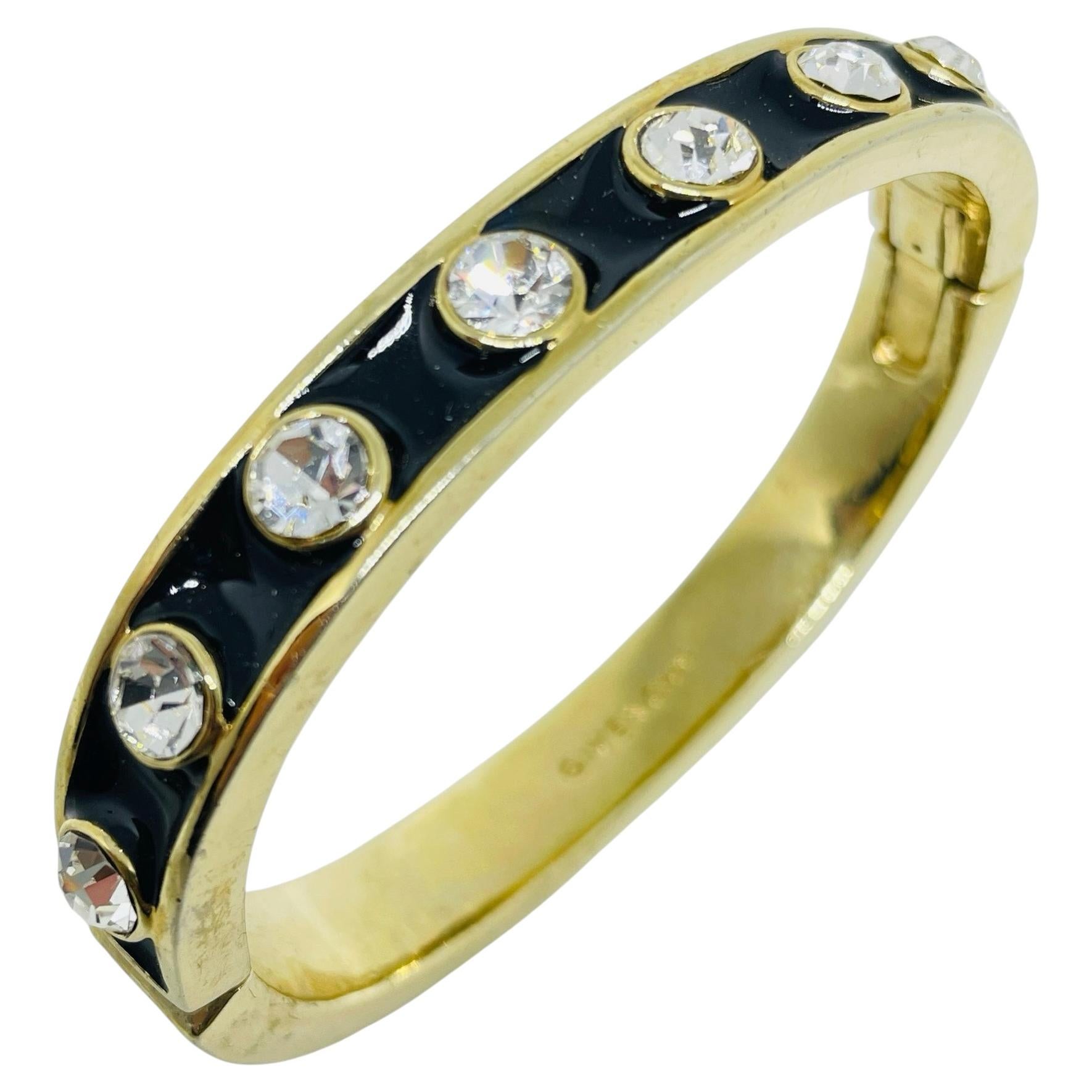 Pre-owned Givenchy Vintage Signed Gold Tone Enamel Rhinestones Designer Bangle Bracelet In Multi