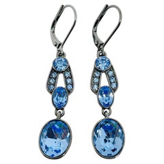 Vintage GIVENCHY signed rhodium blue glass designer dangle earrings