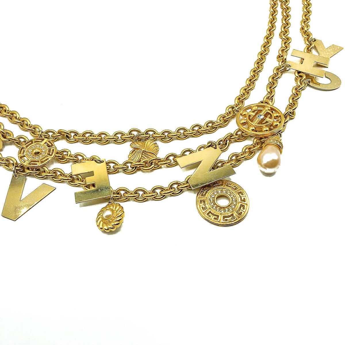 Women's or Men's Vintage Givenchy Standout Runway Logo Charm Chain Collar 1980s
