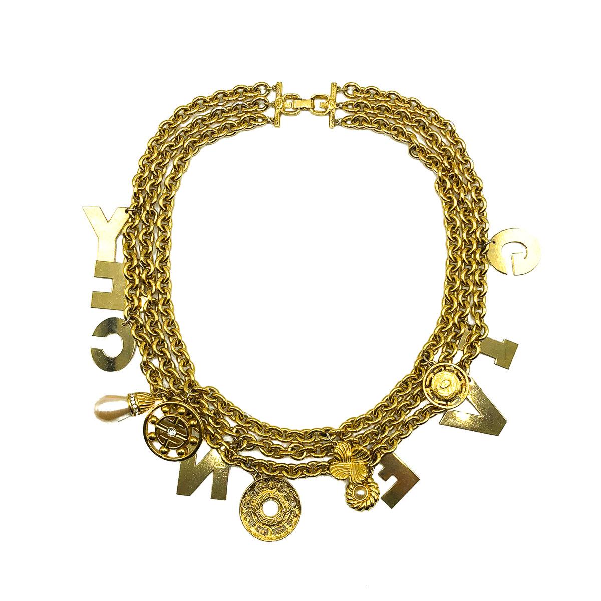 Vintage Givenchy Standout Runway Letter Spell Out Charm Chain Collar 1980s in vendita 3