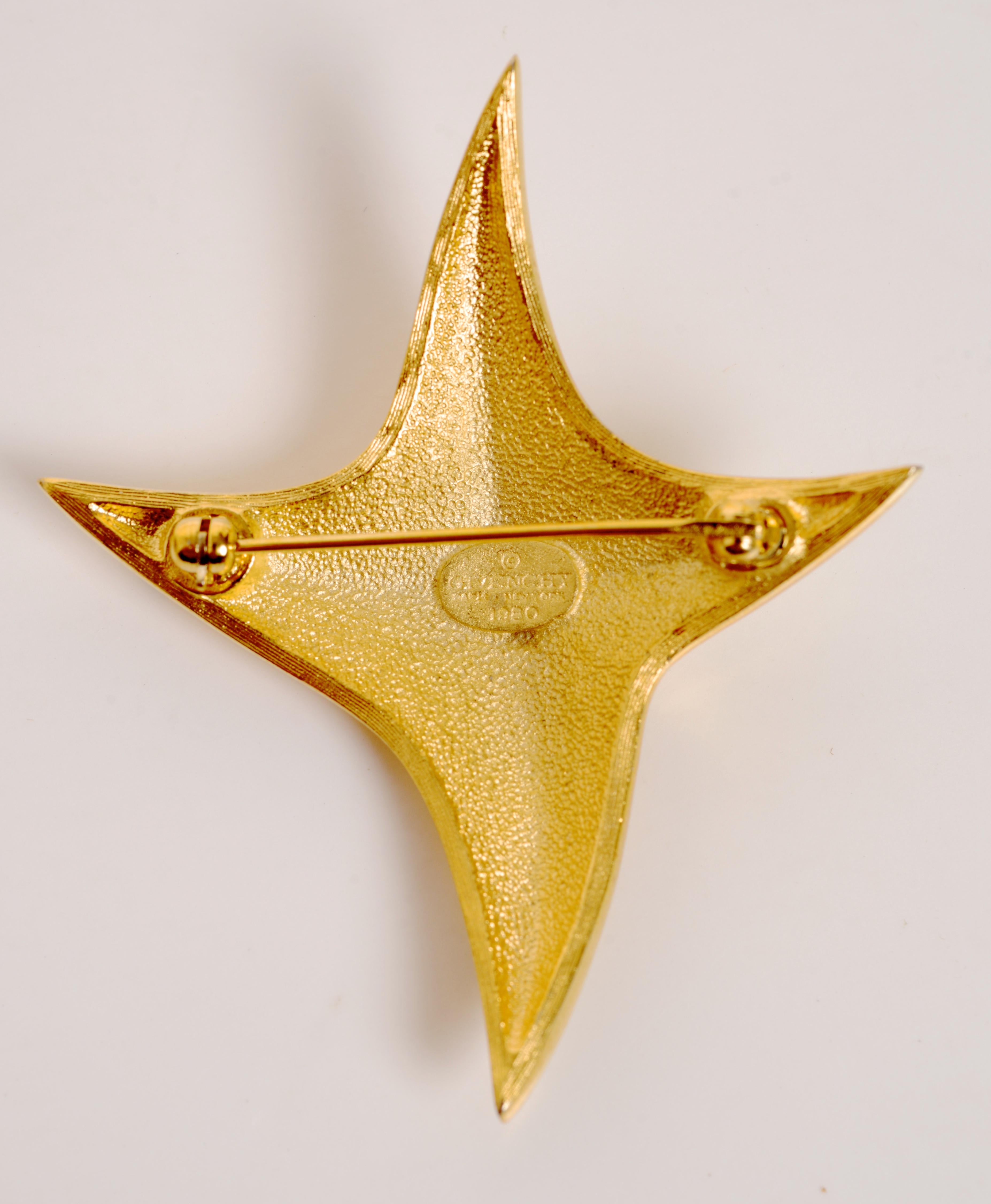 Modern Vintage Givenchy Star Brooch Set with Rhinestones and Faux Sapphires c1980 For Sale