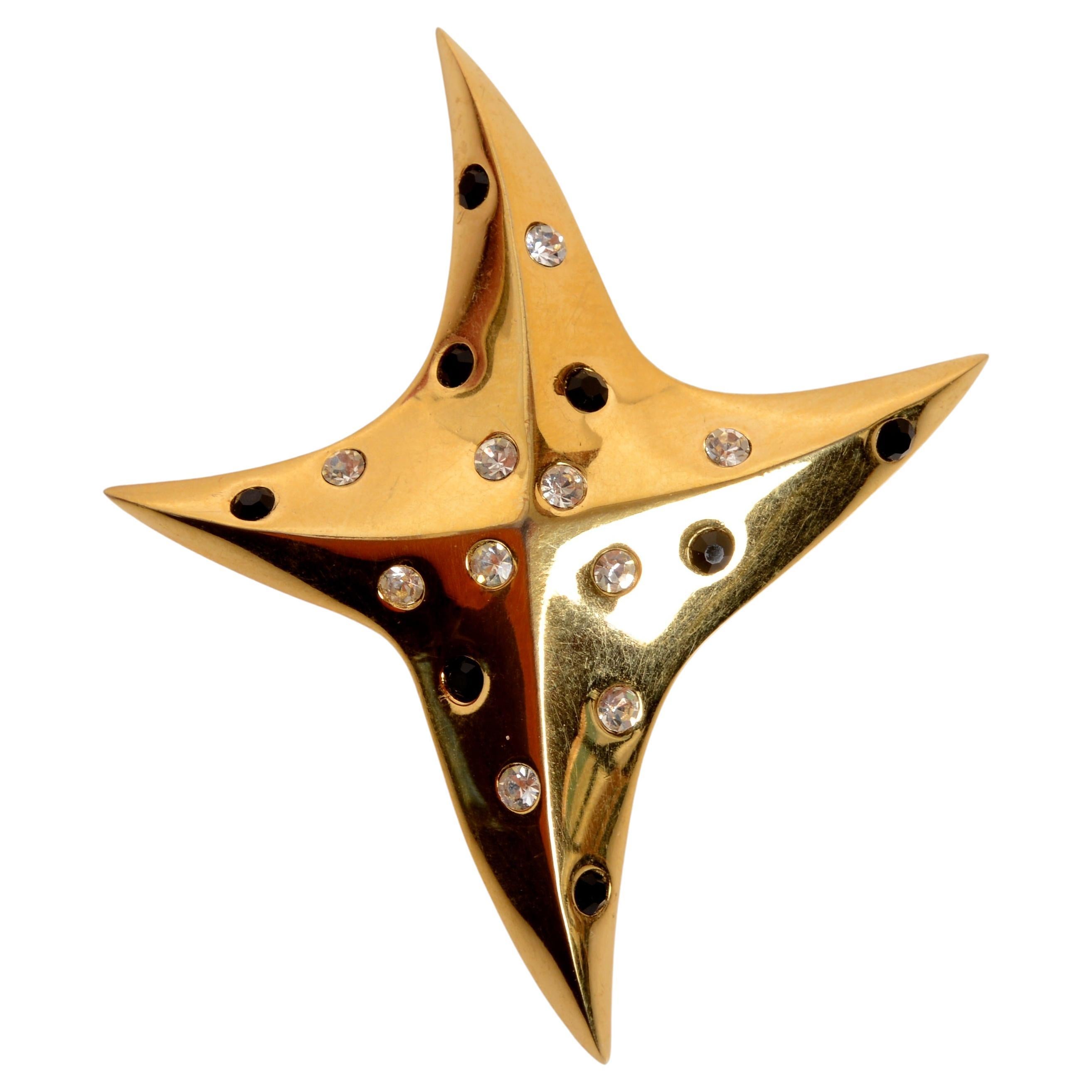 Vintage Givenchy Star Brooch Set with Rhinestones and Faux Sapphires c1980 For Sale