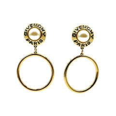 Vintage Givenchy Statement Logo & Pearl Hoop Earrings 1980s