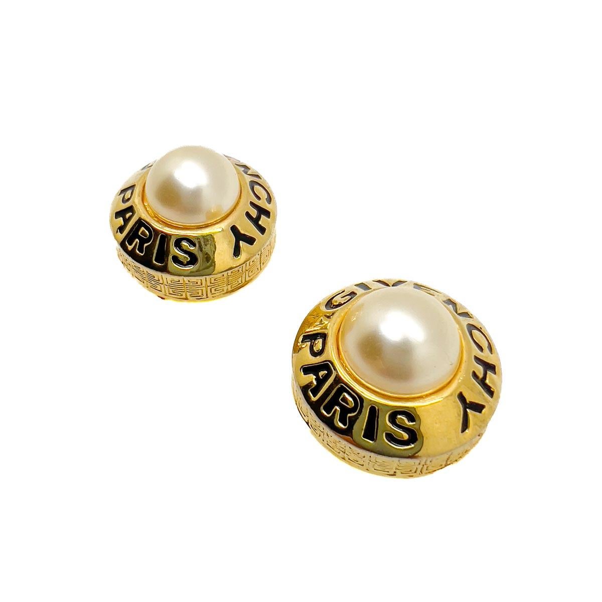 Women's Vintage Givenchy Statement Pearl Logo Earrings 1980s For Sale