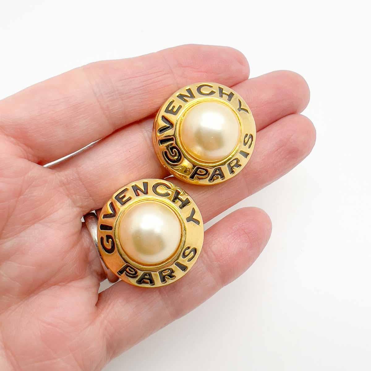 Vintage Givenchy Statement Pearl Logo Earrings 1980s In Good Condition For Sale In Wilmslow, GB