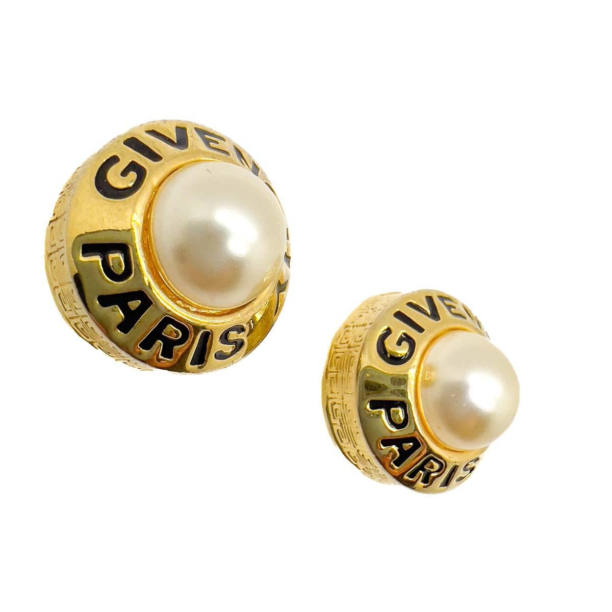 Vintage Givenchy Statement Pearl Logo Earrings 1980s For Sale 1
