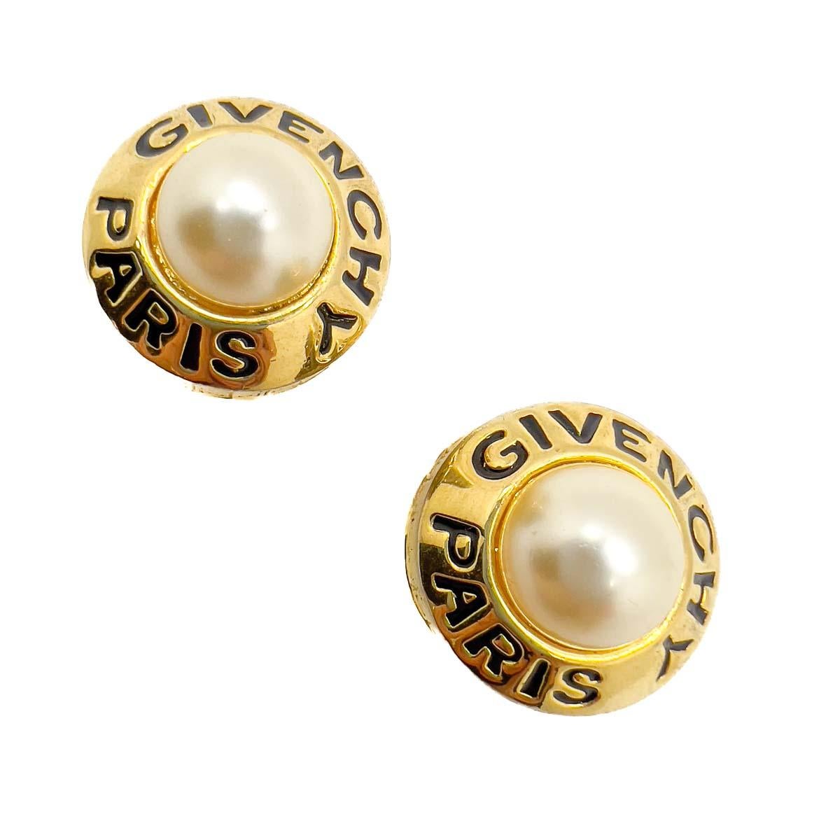 Vintage Givenchy Statement Pearl Logo Earrings 1980s For Sale 2