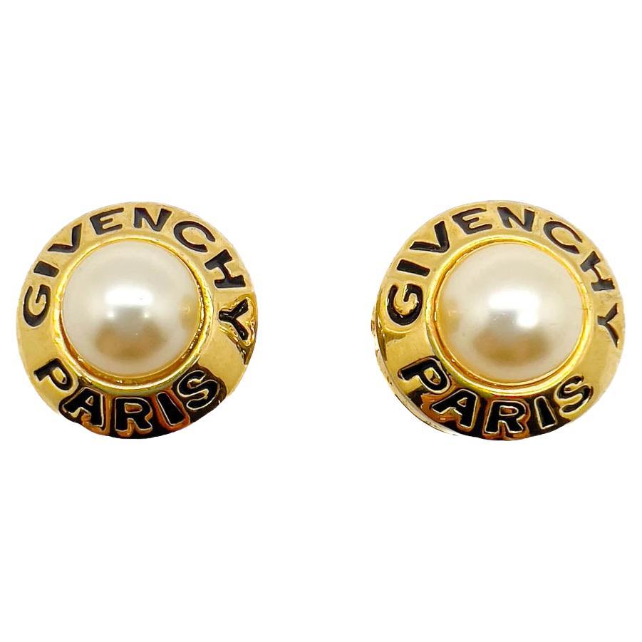 Vintage Givenchy Statement Pearl Logo Earrings 1980s For Sale