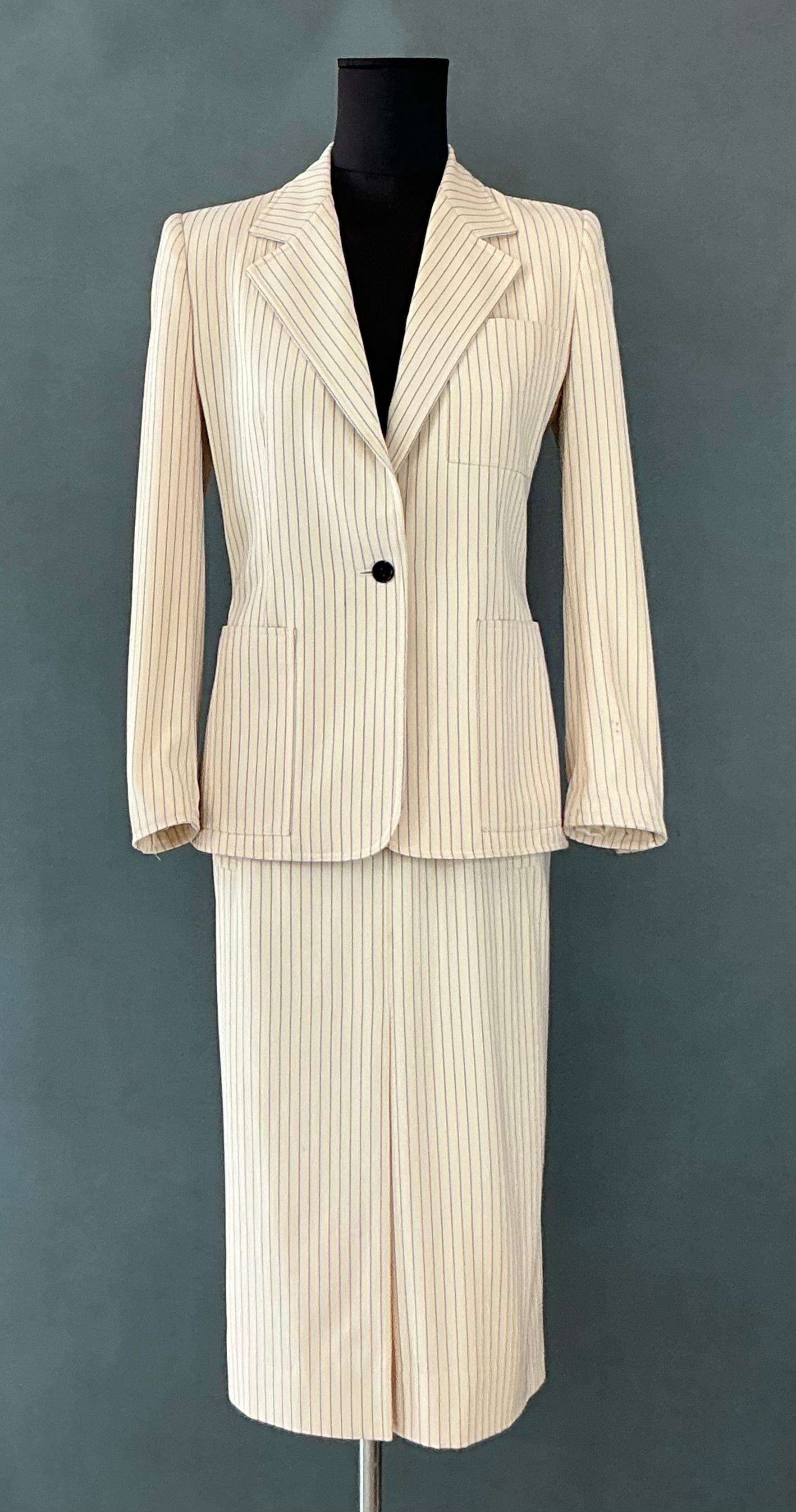 Beige Vintage Givenchy Pinstripe Blazer Set For Sale
