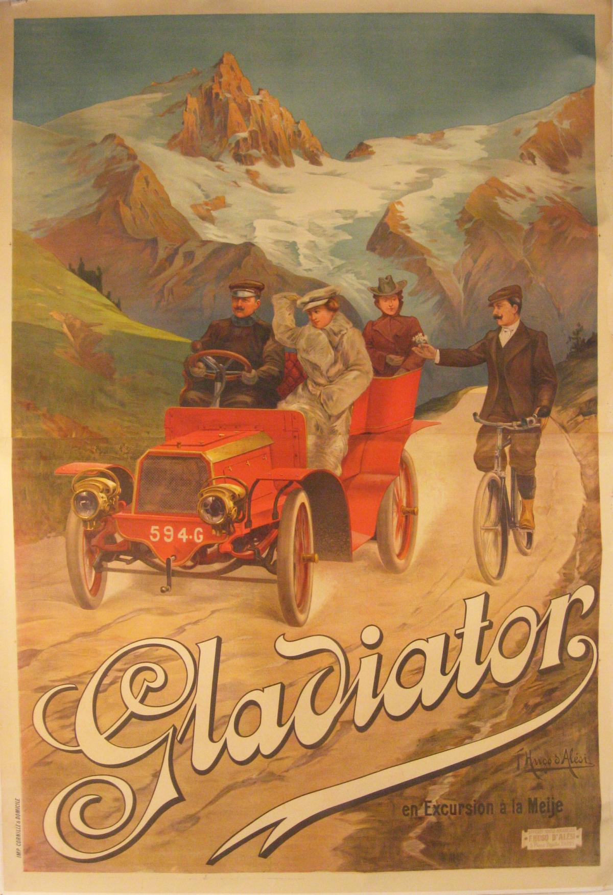 French Vintage Gladiator Poster c.1903 64” x 93” For Sale