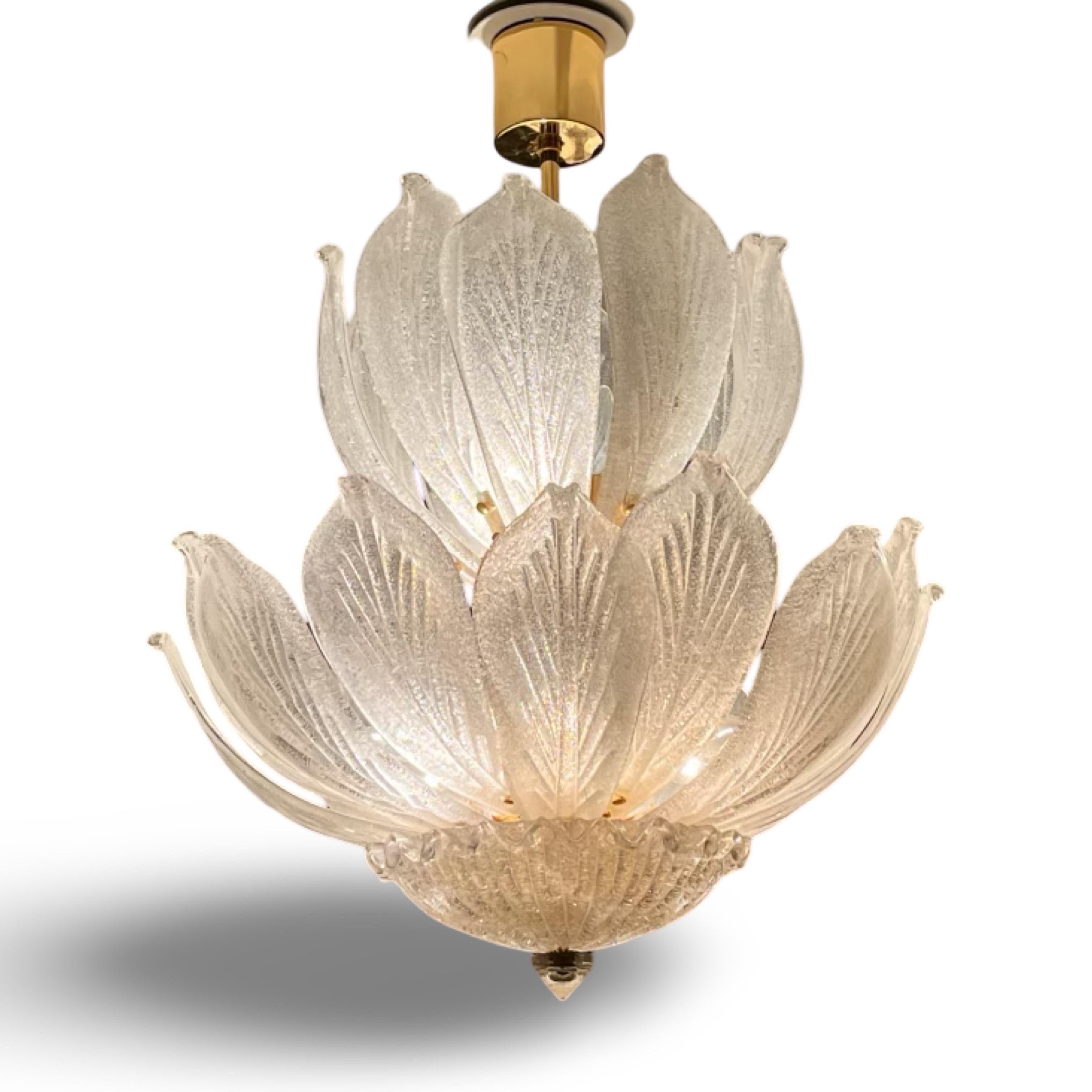 Vintage Glam Murano Scarvo Glass Floral Petal Double Layer Brass Chandelier