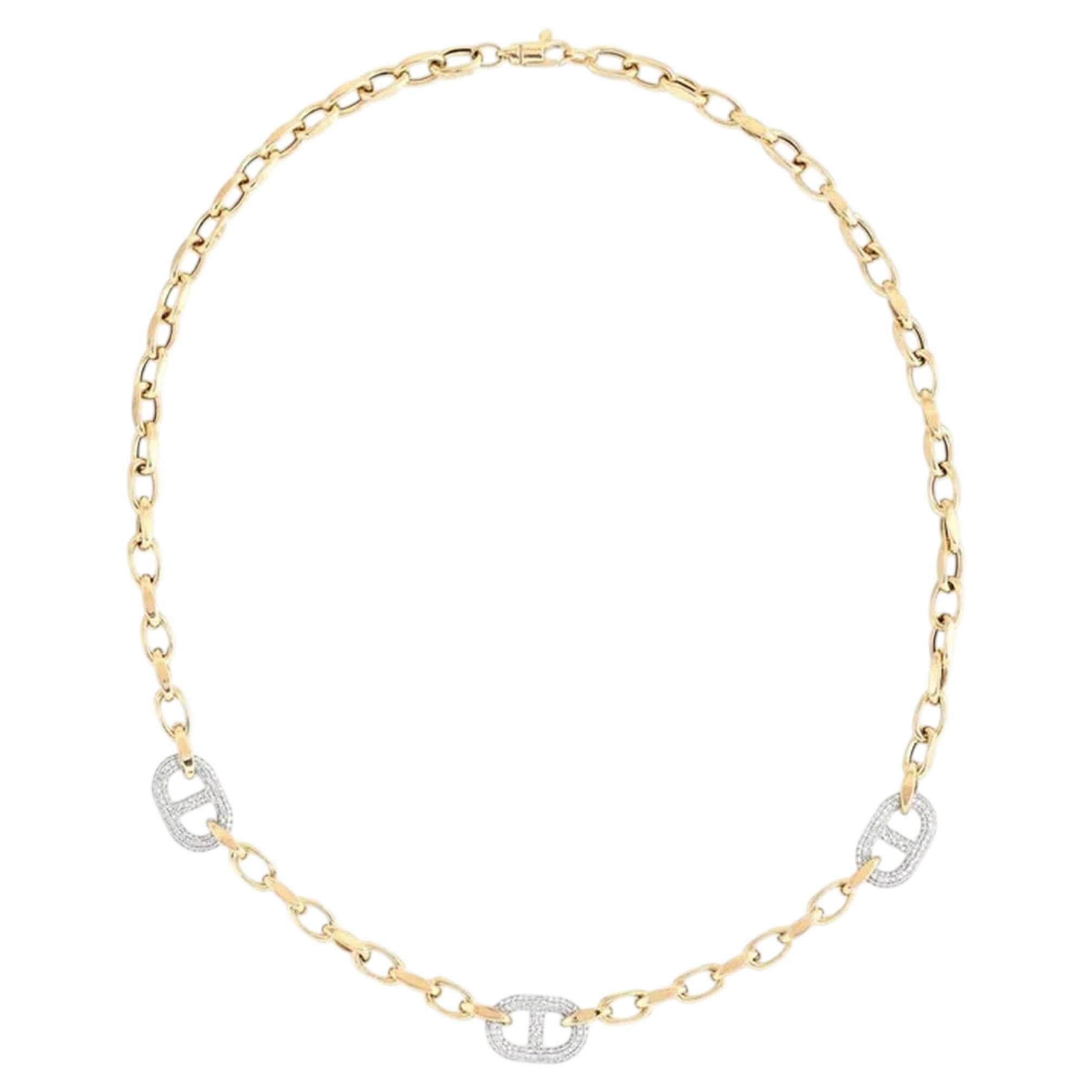 1.17ct Natural Diamond Vintage 14K Yellow Gold Link Necklace For Sale
