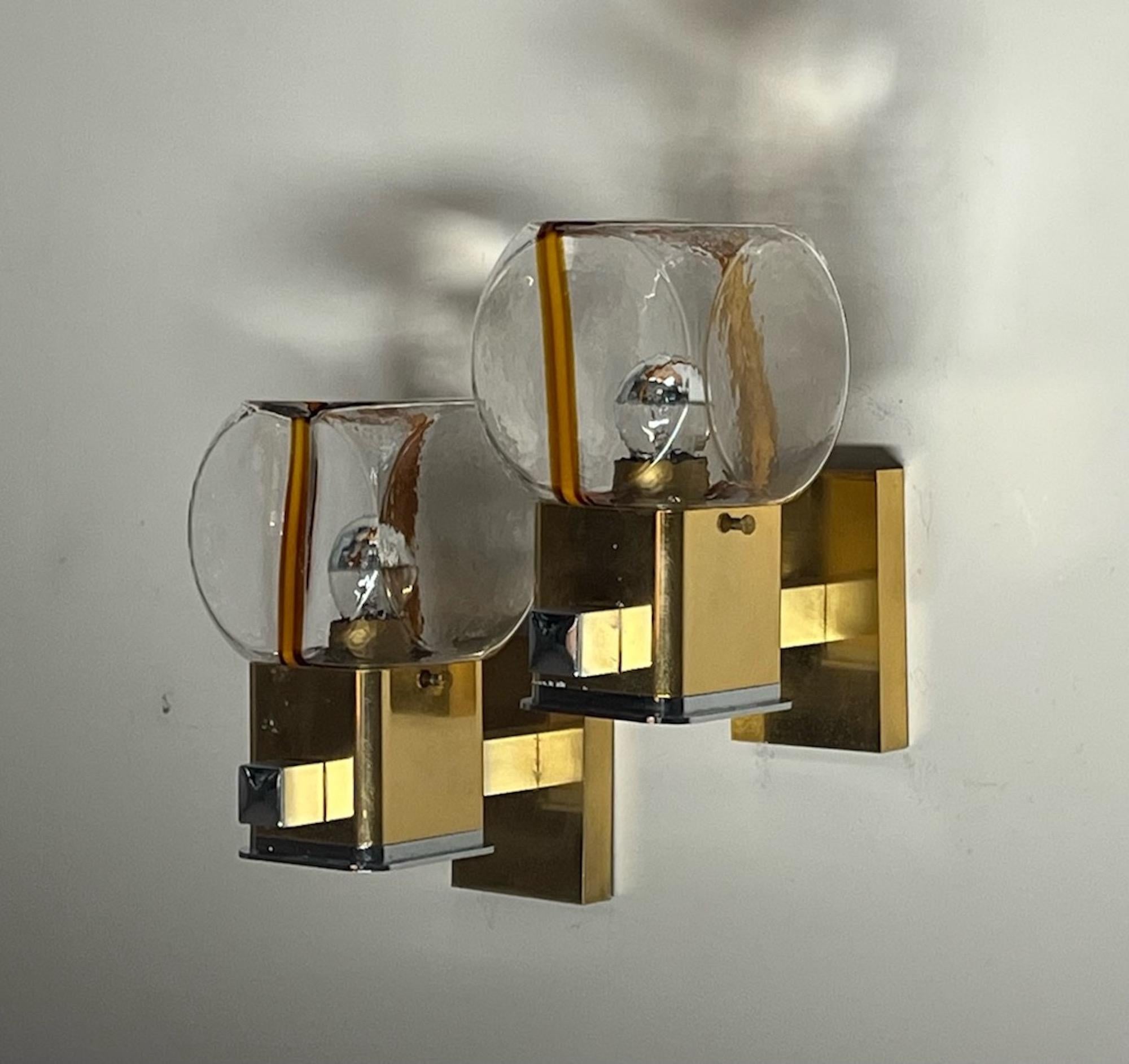 Mid-Century Modern Vintage Glamour: 60s Wall Lamps in Chromed & Golden Metal, Murano Glass 