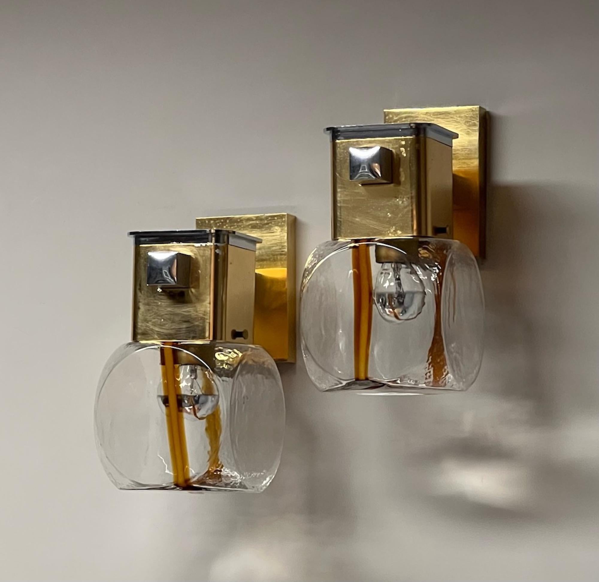 Vintage Glamour: 60s Wall Lamps in Chromed & Golden Metal, Murano Glass  3
