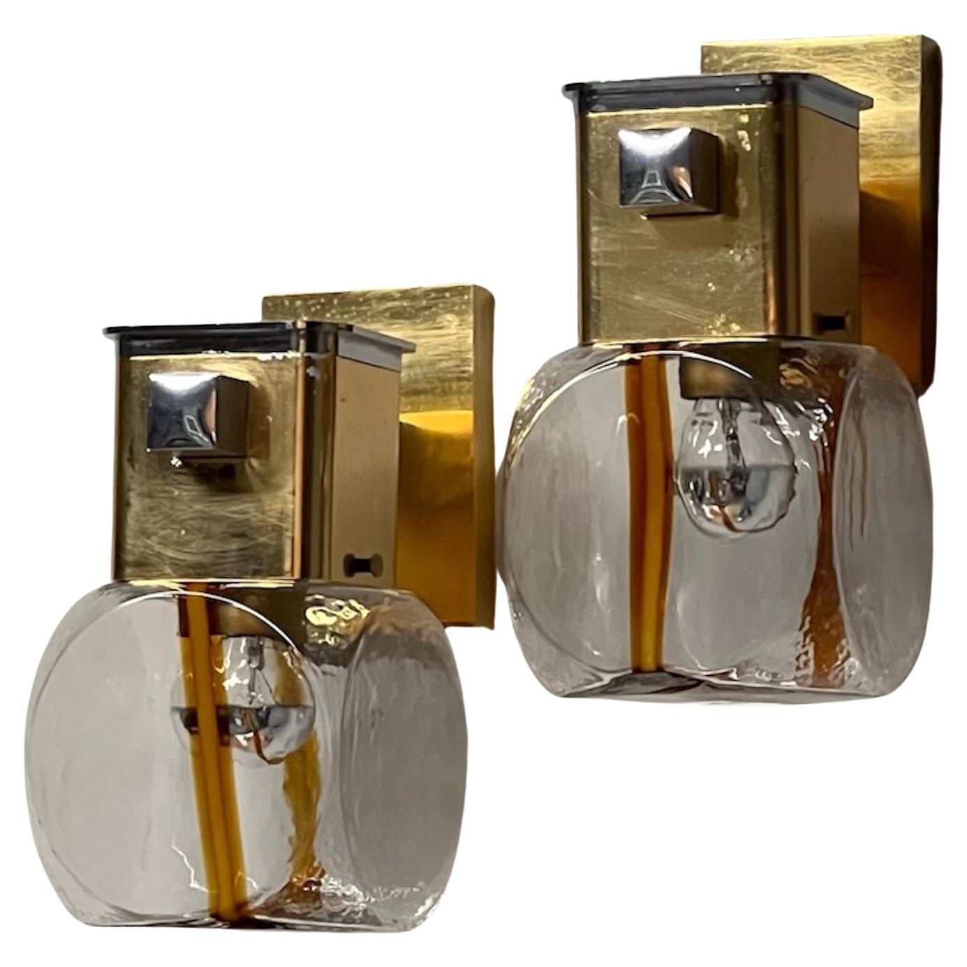 Vintage Glamour: 60s Wall Lamps in Chromed & Golden Metal, Murano Glass 