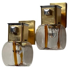 Vintage Glamour: 60s Wall Lamps in Chromed & Golden Metal, Murano Glass 