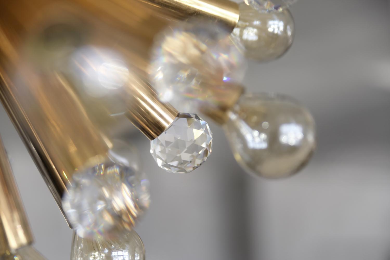 Vintage Glamour Gilt Brass Pendant Gold Lamp Swarovski Crystal by Palme, 1960s For Sale 4