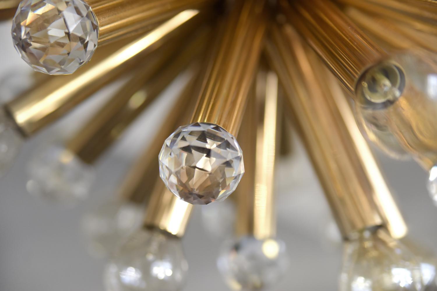 Vintage Glamour Gilt Brass Pendant Gold Lamp Swarovski Crystal by Palme, 1960s For Sale 6