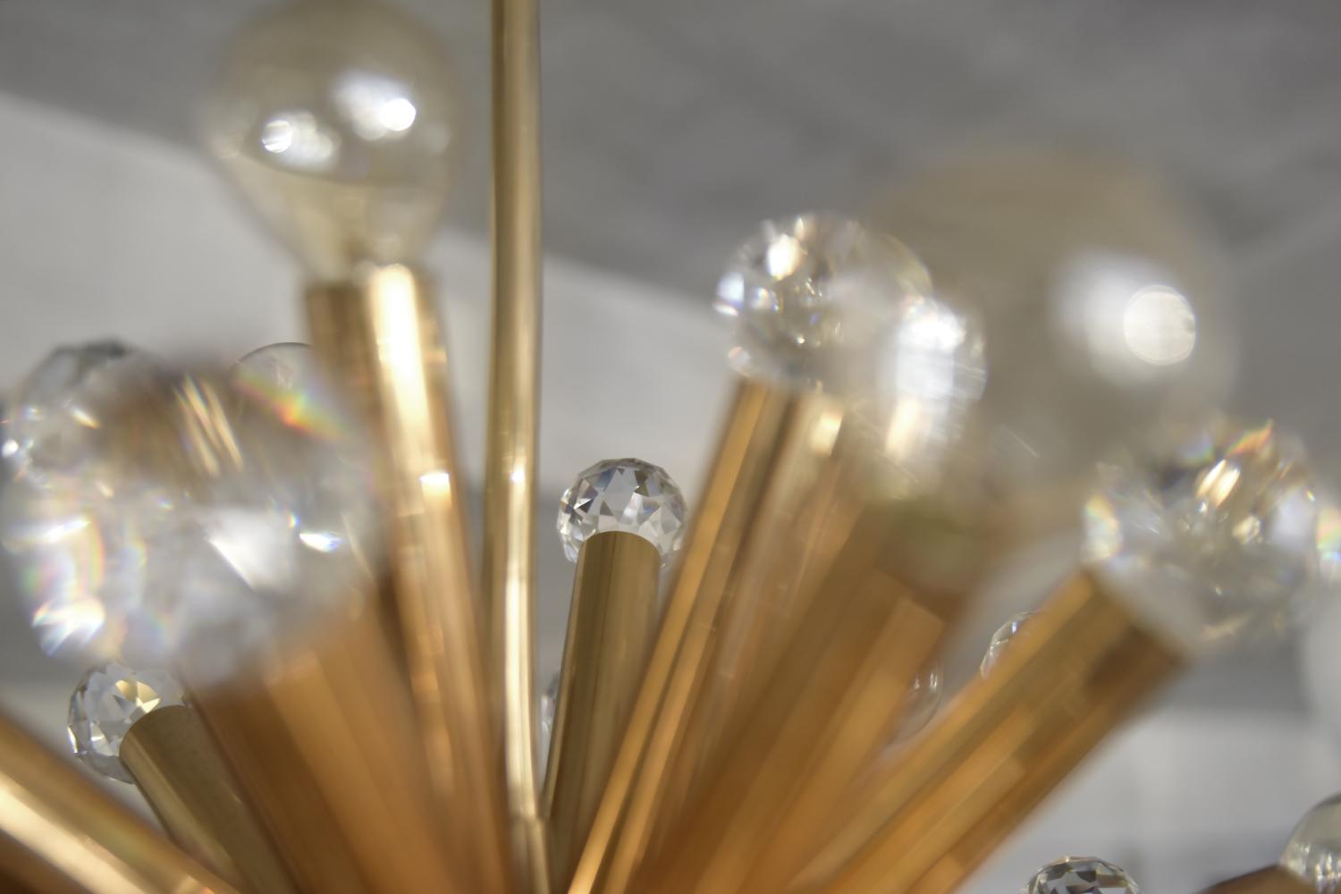 Vintage Glamour Gilt Brass Pendant Gold Lamp Swarovski Crystal by Palme, 1960s For Sale 7