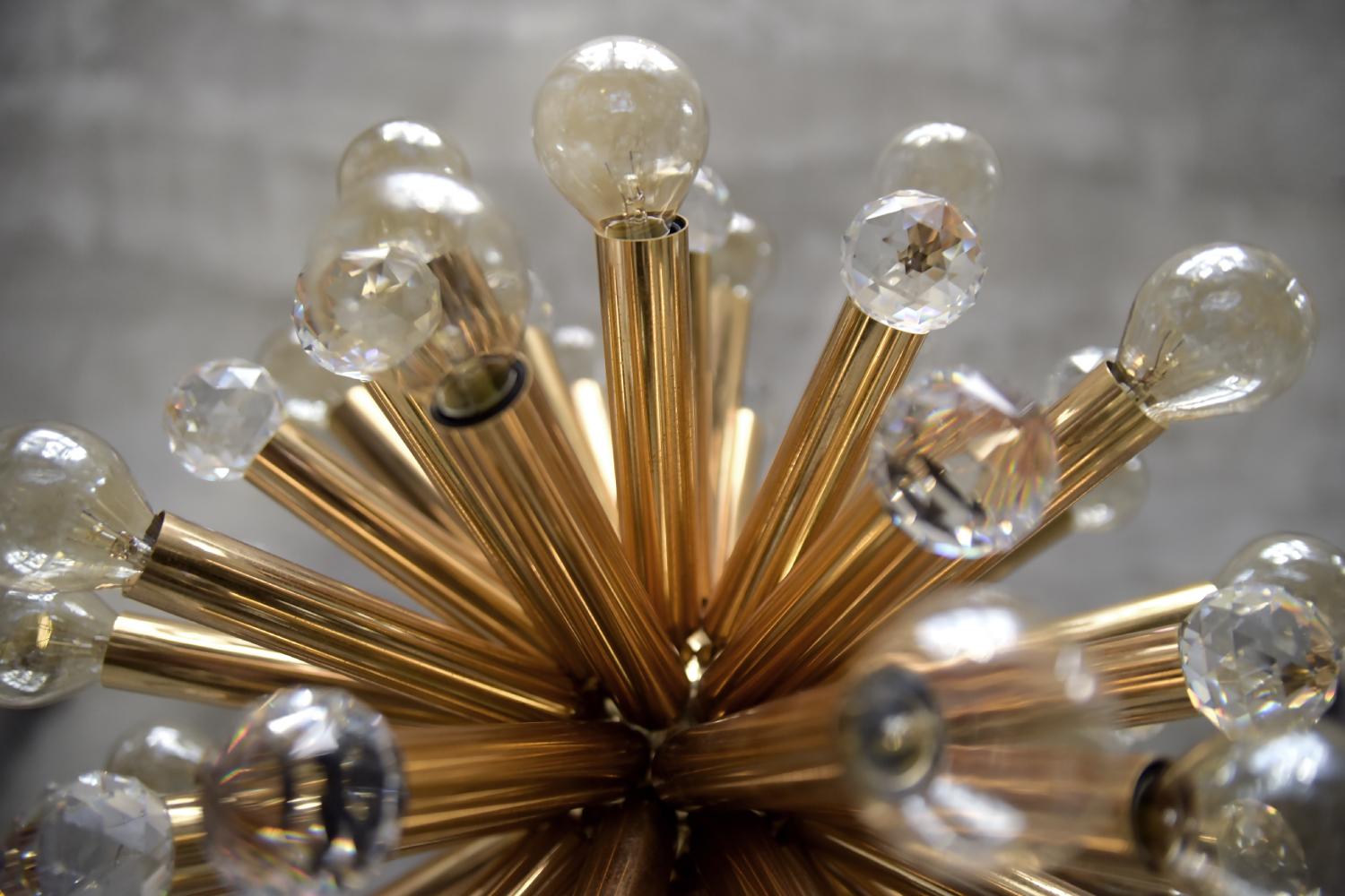 Vintage Glamour Gilt Brass Pendant Gold Lamp Swarovski Crystal by Palme, 1960s For Sale 11
