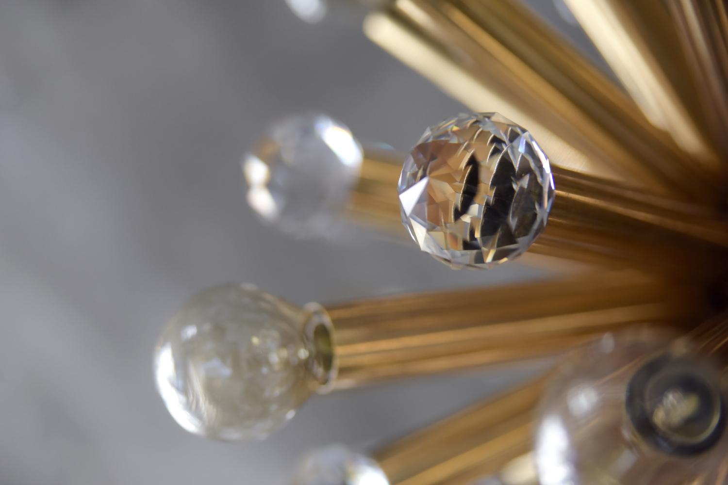 Vintage Glamour Gilt Brass Pendant Gold Lamp Swarovski Crystal by Palme, 1960s For Sale 13