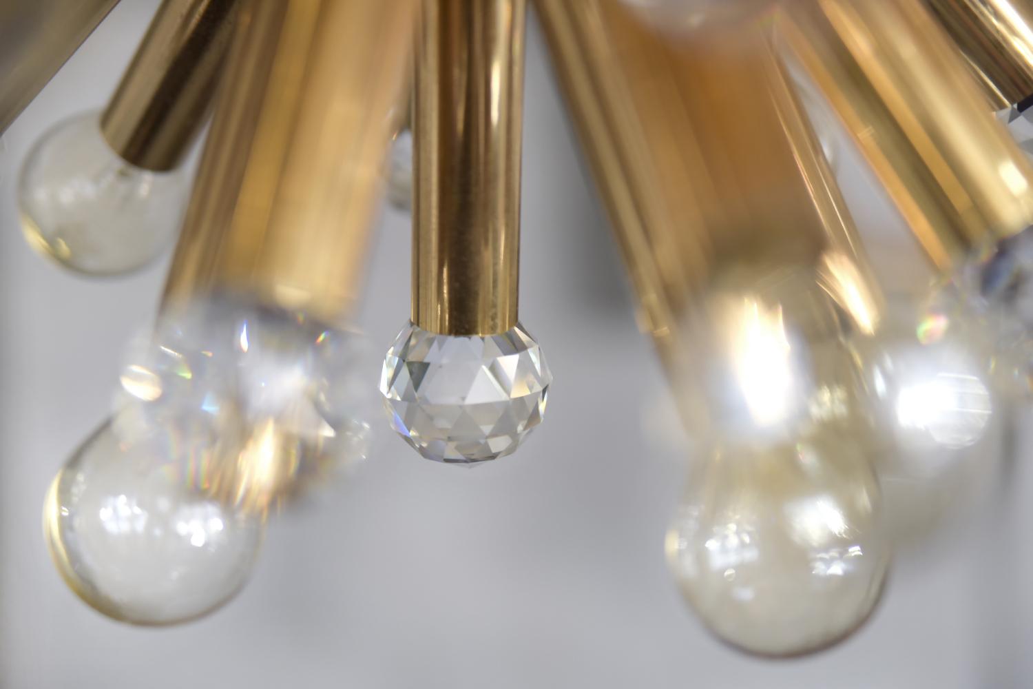 Vintage Glamour Gilt Brass Pendant Gold Lamp Swarovski Crystal by Palme, 1960s For Sale 3