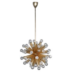 Vintage Glamour Gilt Brass Pendant Gold Lamp Swarovski Crystal by Palme, 1960s