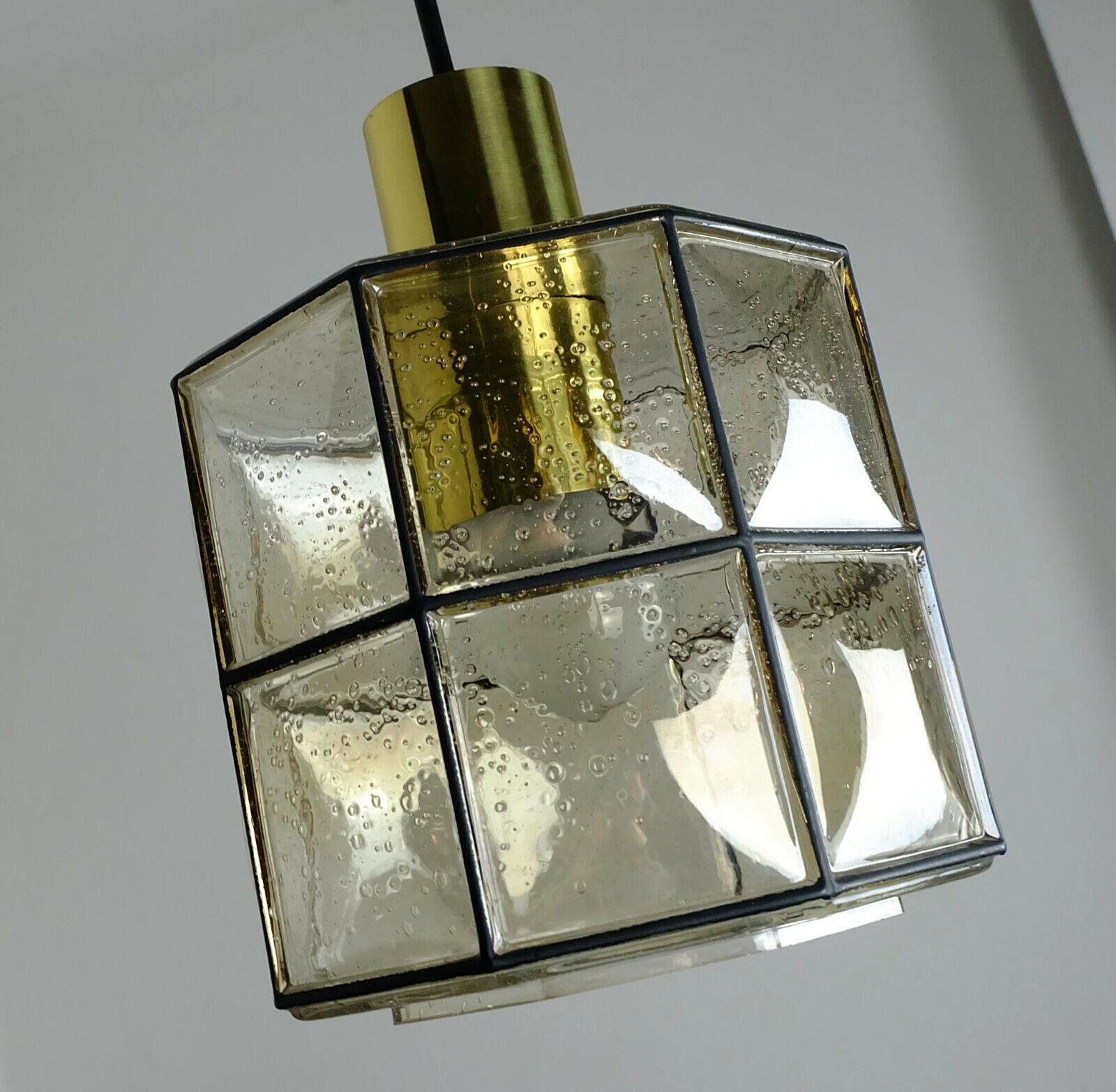 German Vintage Glashuette Limburg Hanging Lamp 1960s Octagonal Glass Shade