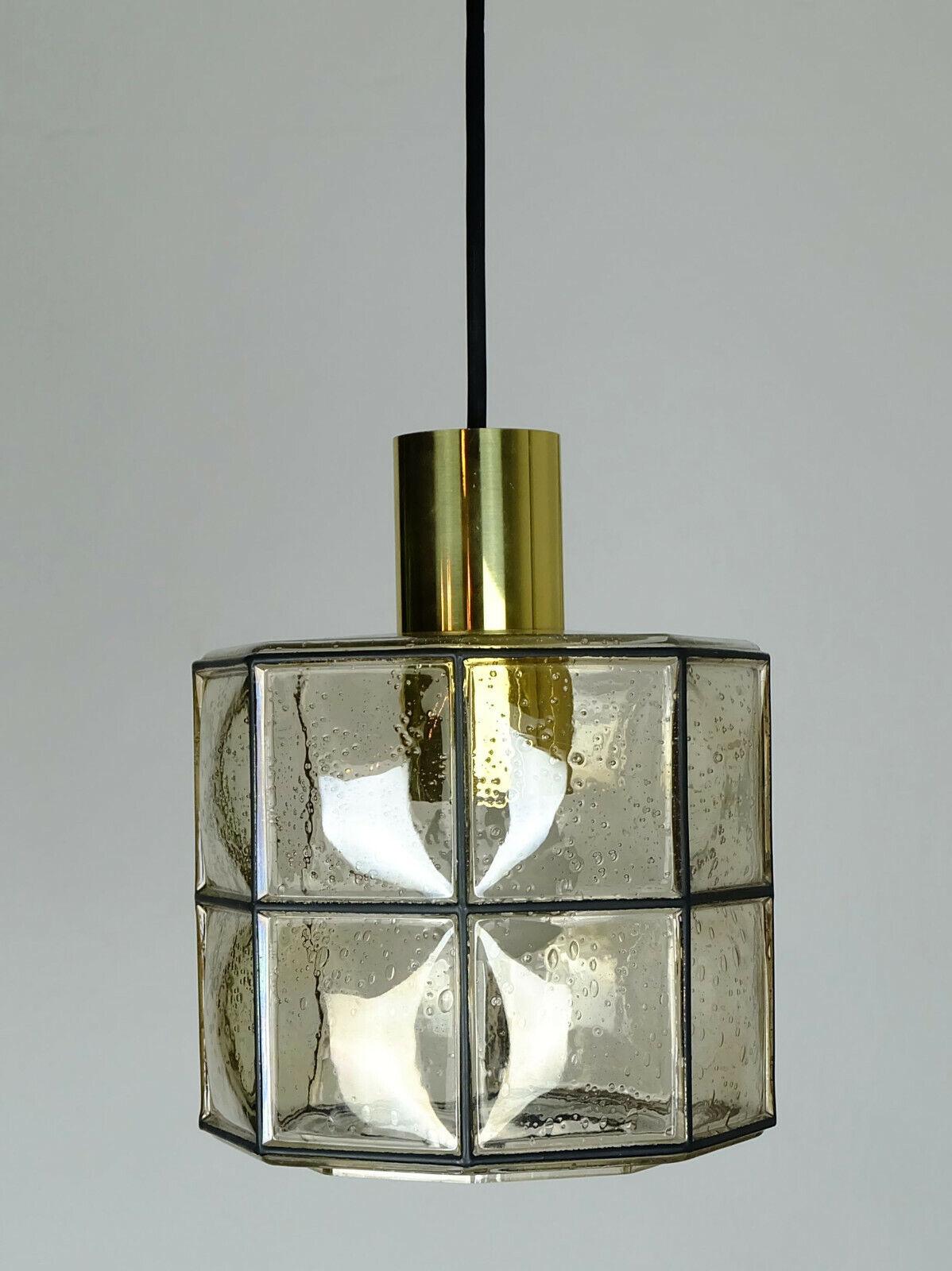 Brass Vintage Glashuette Limburg Hanging Lamp 1960s Octagonal Glass Shade