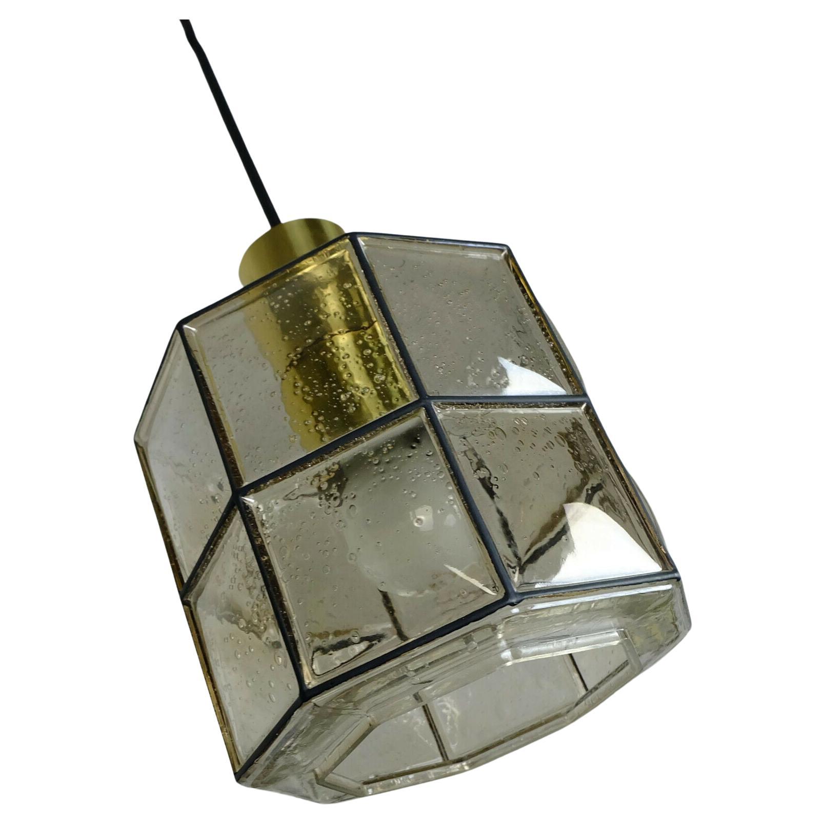 Vintage Glashuette Limburg Hanging Lamp 1960s Octagonal Glass Shade
