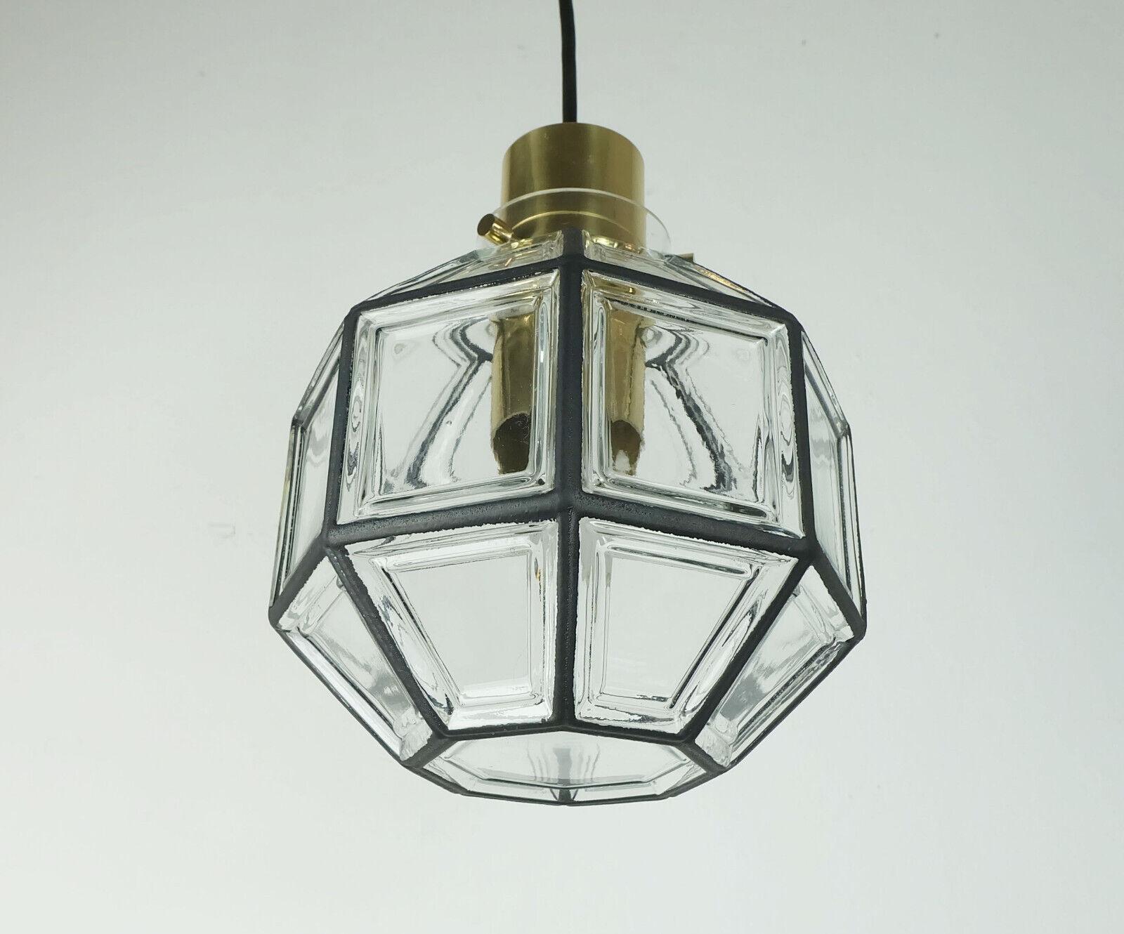 lampe pendante glashuette limburg verre clair et laiton 1960s 70s en vente 3