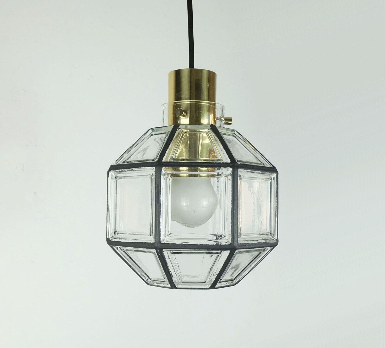 vintage glashuette limburg PENDANT LAMP clear glass shade and brass 1960s 70s For Sale 4