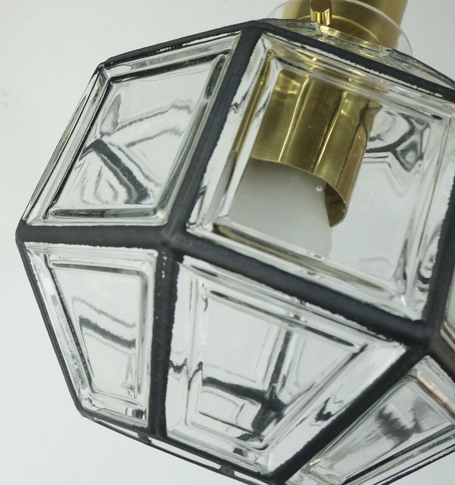 Allemand lampe pendante glashuette limburg verre clair et laiton 1960s 70s en vente