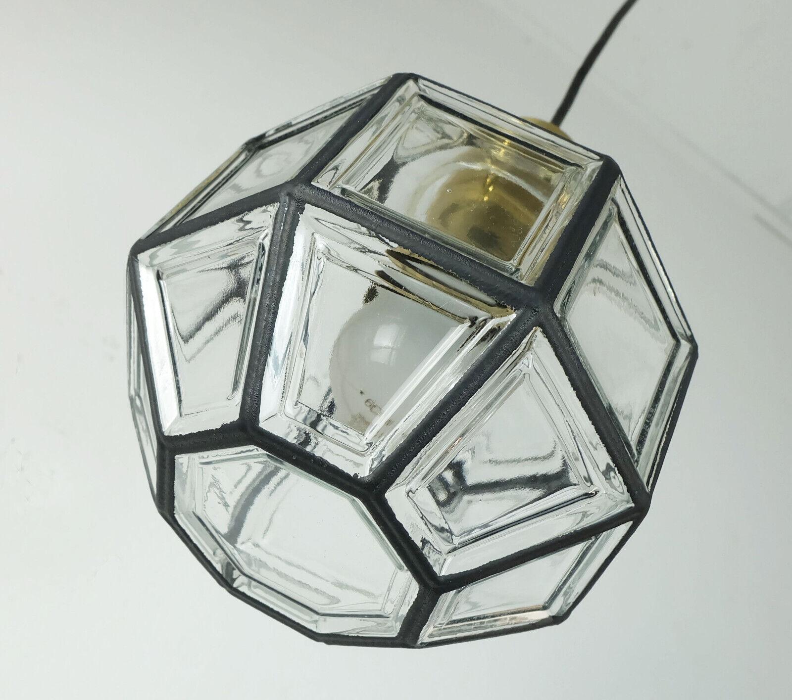 vintage glashuette limburg PENDANT LAMP clear glass shade and brass 1960s 70s In Good Condition For Sale In Mannheim, DE