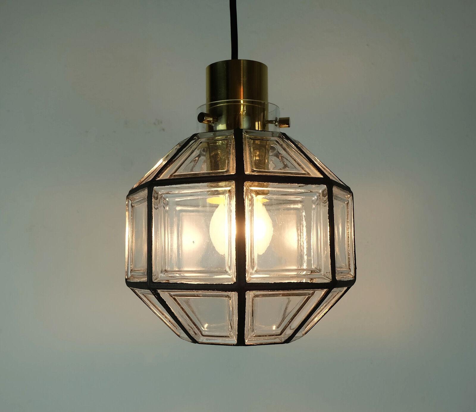 Mid-20th Century vintage glashuette limburg PENDANT LAMP clear glass shade and brass 1960s 70s For Sale