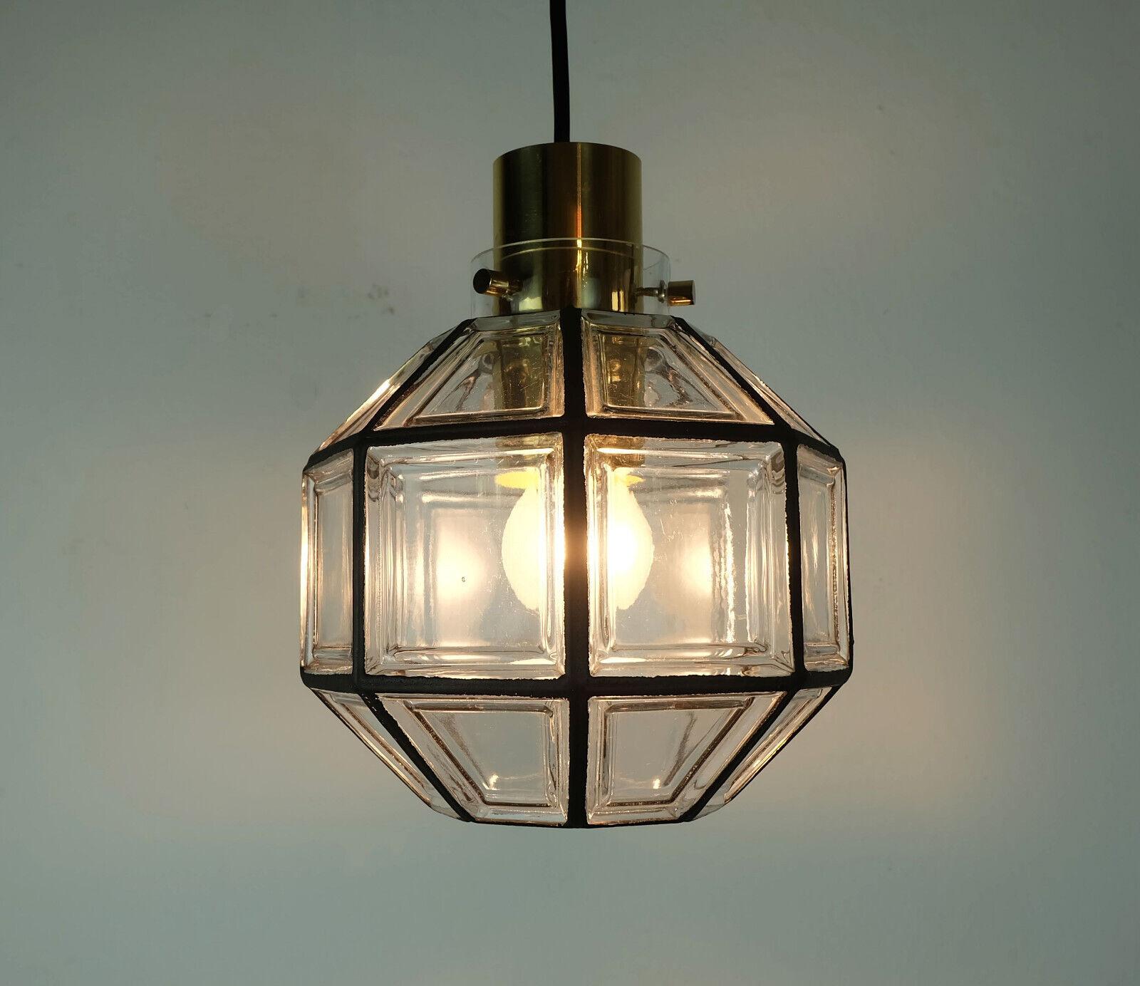 Vintage glashuette limburg PENDANT LAMP Klarer Glasschirm und Messing 1960er 70er Jahre (Mitte des 20. Jahrhunderts) im Angebot