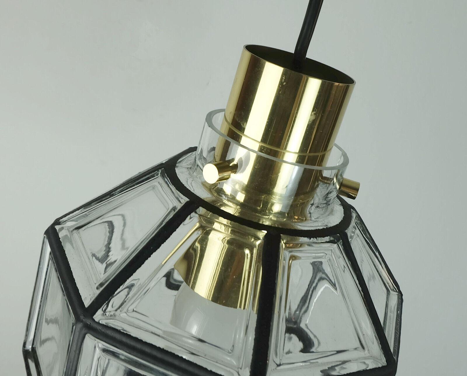 lampe pendante glashuette limburg verre clair et laiton 1960s 70s en vente 1